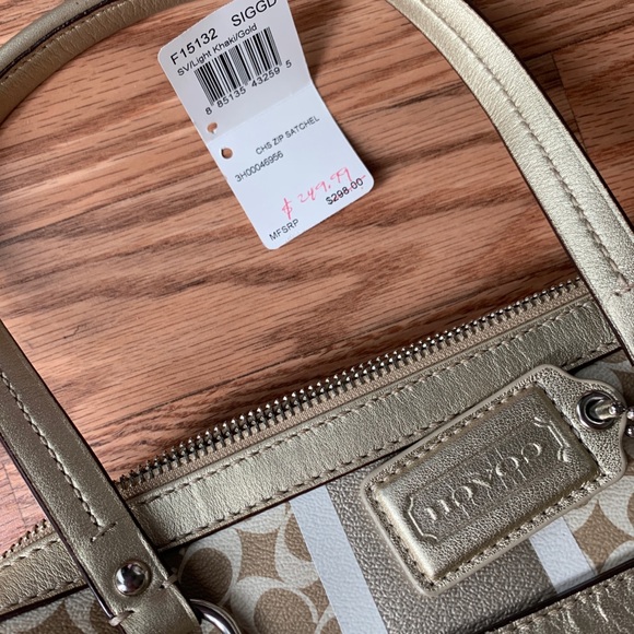 Coach Light Khaki Zip Satchel - Picture 5 of 11